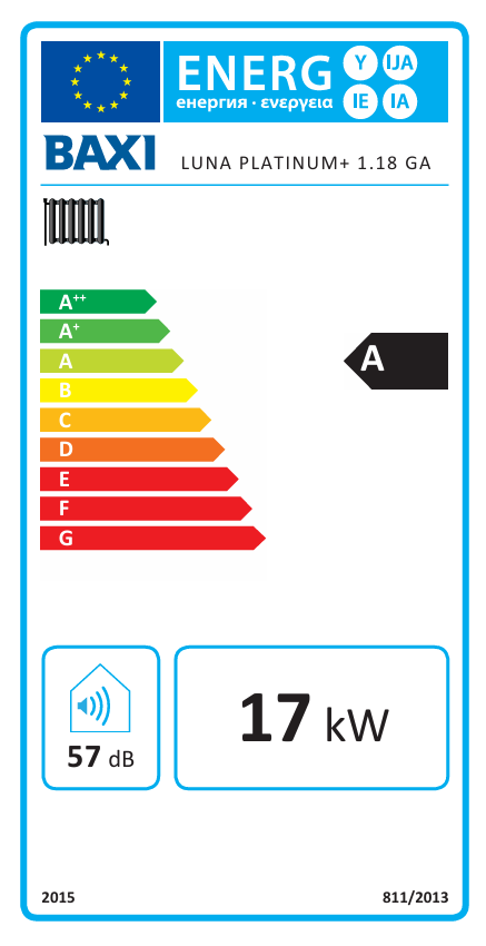 Plynový kotol BAXI LUNA PLATINUM+ 1.18 + 125l | 2,4 - 16,9 kW, 125 l - energetický štítok