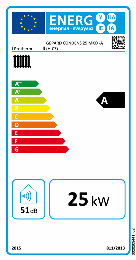 Plynový kotol PROTHERM GEPARD CONDENS 25 MKO-A - energetický štítok