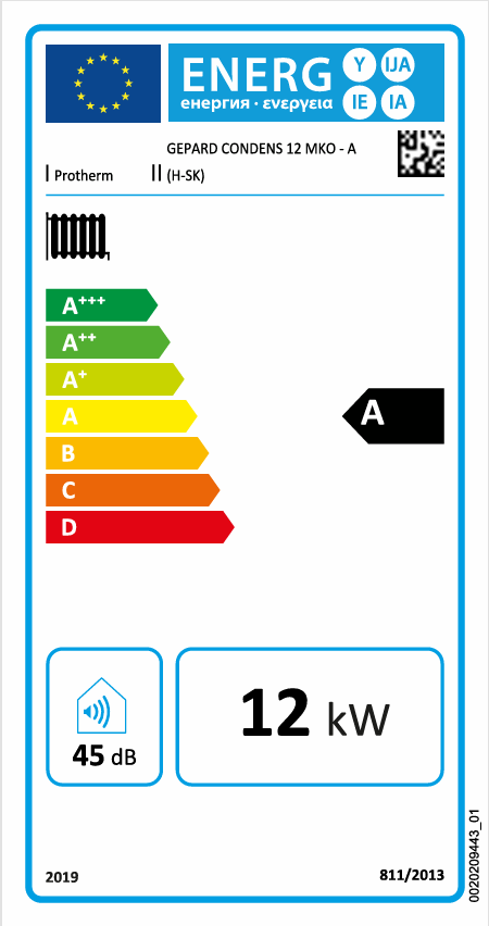 Plynový kotol PROTHERM GEPARD CONDENS 12 MKO-A | 4,3 - 12,7 kW - energetický štítok