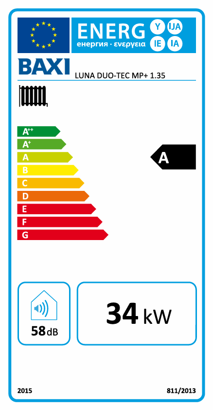 Plynový kotol BAXI LUNA DUO-TEC MP+ 1.35 | 5,0 - 34 kW - energetický štítok