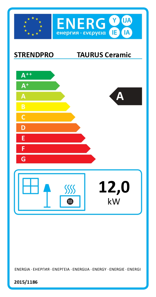 Kachle Pro TAURUS Ceramic, béžové, 12 kW, 120 mm, s rúrou na pečenie - energetický štítok
