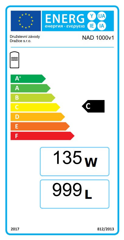 Akumulačná nádrž NAD 1000 v1 - energetický štítok