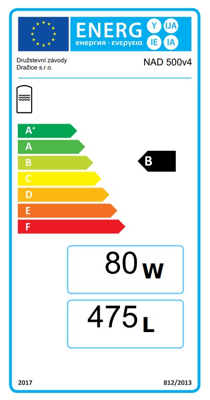 Akumulačná nádrž NAD 500 v4 - energetický štítok