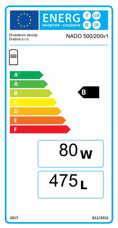 Akumulačná nádrž NADO 500/200 v1 - energetický štítok