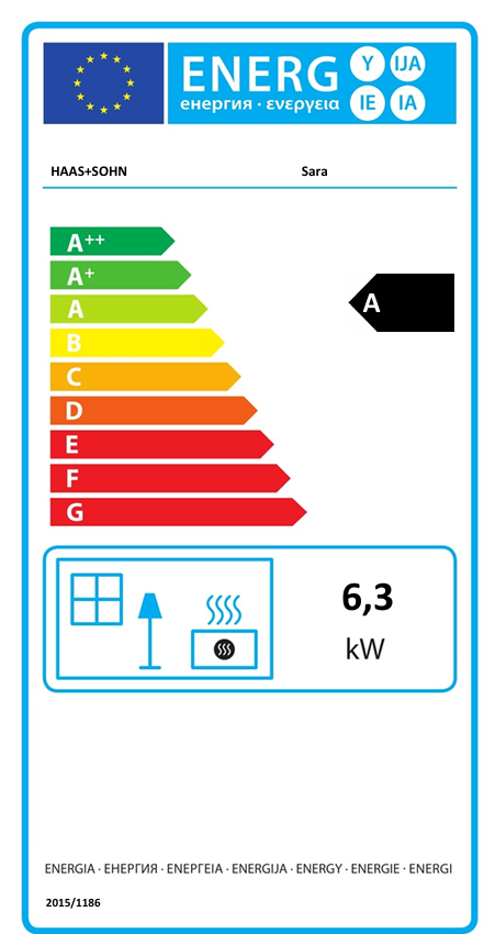 Kachľová pec SARA | 2,0 - 6,3 kW - energetický štítok